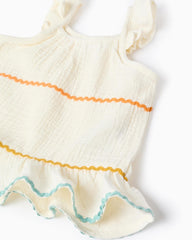 Blusa Bordado Rayas Beige Zippy detalle