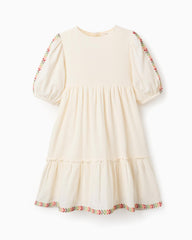 Vestido Mangas Detalle Bordado Beige Zippy estilo