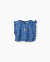 Blusa Volantes Flores Denim Zippy