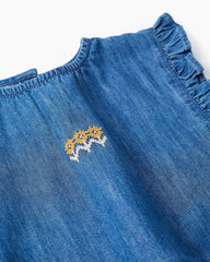 Blusa Volantes Flores Denim Zippy detalle