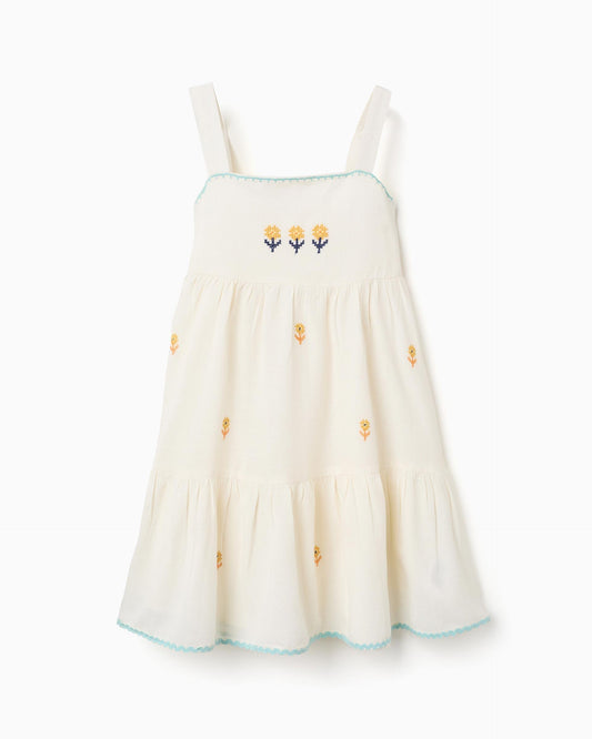 Vestido Flores Detalle Bordado Beige Zippy