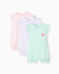Set 3 Peleles Fresas Corazones Verde Rosa Zippy estilos