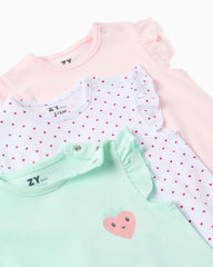 Set 3 Peleles Fresas Corazones Verde Rosa Zippy detalle