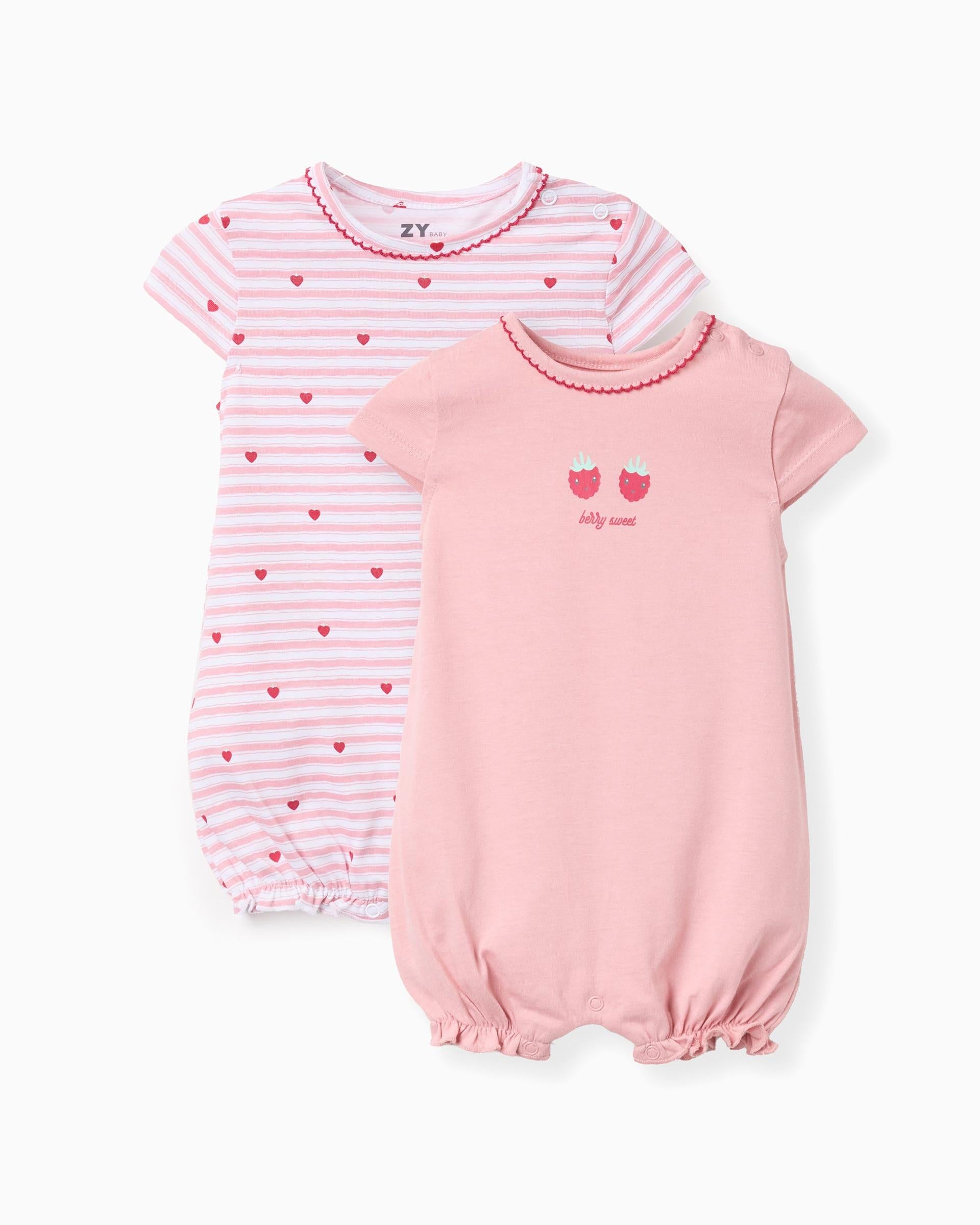 Set 2 Peleles Fresas Corazones Rosa Zippy