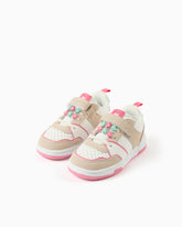 Tenis con Velcro Cordones Flores Blanco Rosa Zippy