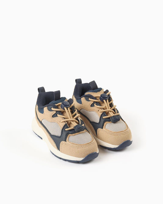 Tenis Cordón Elástico Combinado Beige Navy Zippy