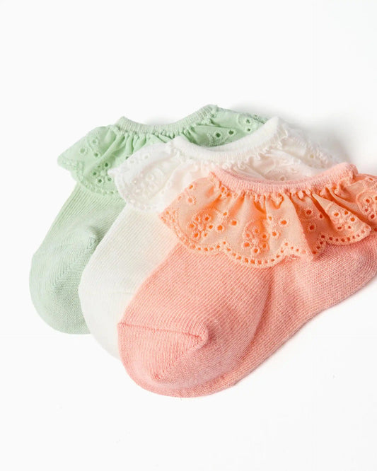 Set 3 Medias Tobilleras Encaje Para Bebé Niña Zippy