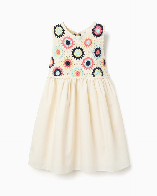 Vestido Combinado Crochet Beige Zippy