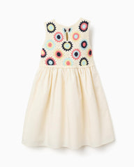 Vestido Combinado Crochet Beige Zippy
