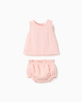 Conjunto Short Resortado Rosa Zippy