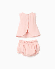 Conjunto Short Resortado Rosa Zippy estilo