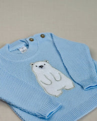 Set Primer Día Oso Tejido Azul Textura