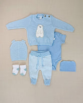Set Primer Día Oso Tejido Azul