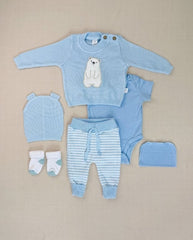 Set Primer Día Oso Tejido Azul