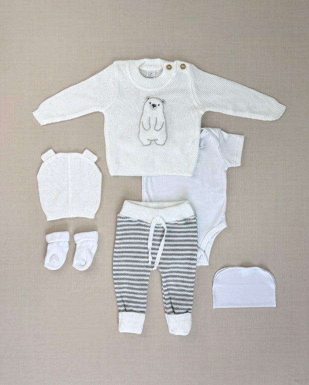 Set Primer Día Oso Tejido Blanco