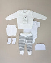 Set Primer Día Oso Tejido Blanco