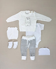 Set Primer Día Oso Tejido Blanco