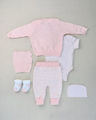 Set Primer Día Oso Tejido Rosa Bebe