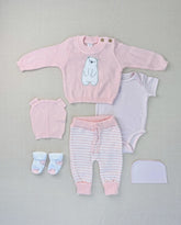 Set Primer Día Oso Tejido Rosa