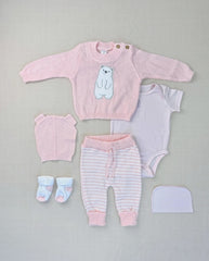 Set Primer Día Oso Tejido Rosa