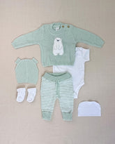 Set Primer Día Oso Tejido Verde