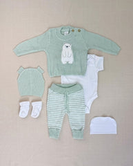 Set Primer Día Oso Tejido Verde