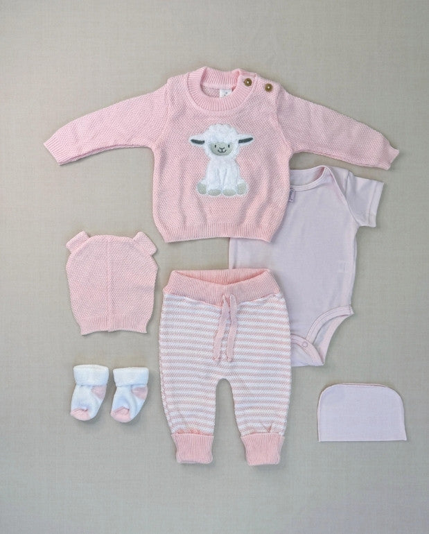 Set Primer Día Bordado Oveja Rosa