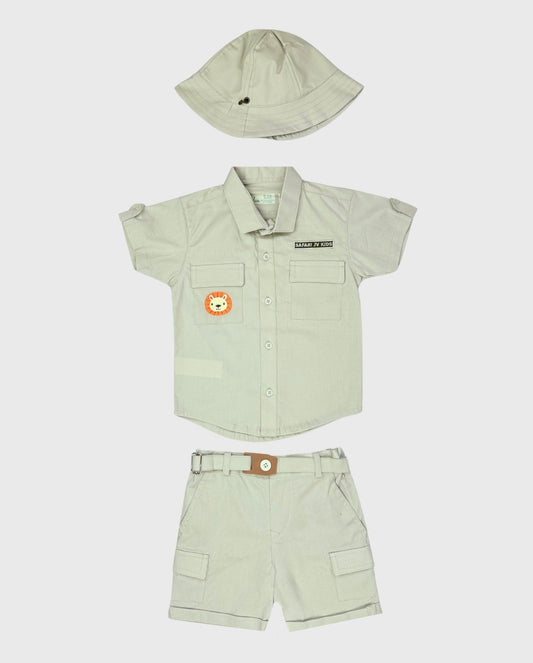 Conjunto Niño Safari Beige de Verano Camisa y Bermuda