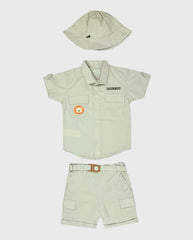 Conjunto Niño Safari Beige de Verano Camisa y Bermuda