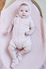 Romper Tricot Punto Cuello Volante Rosa