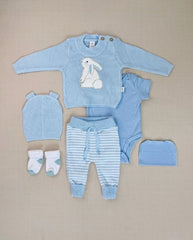 Set Primer Día Conejo Bordado Azul