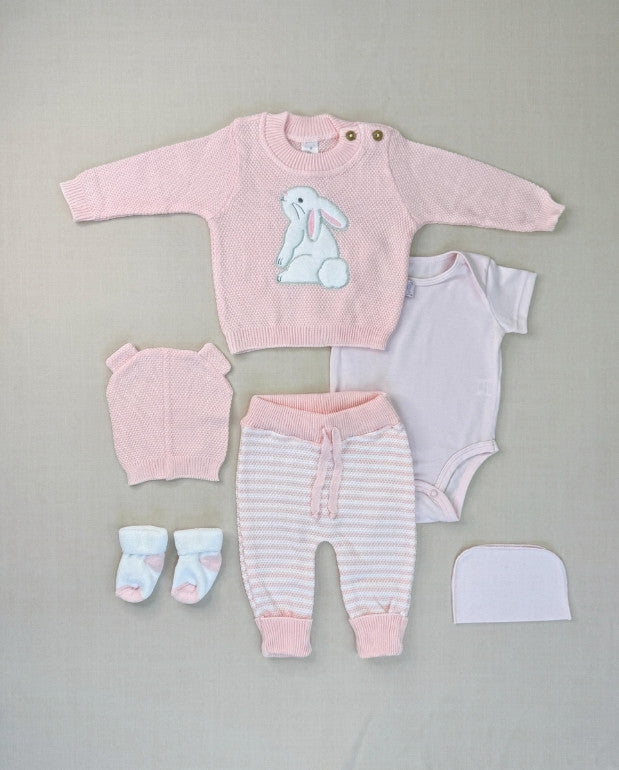 Set Primer Día Conejo Tejido Rosa