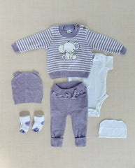 Set Primer Día Bordado Elefante Lila