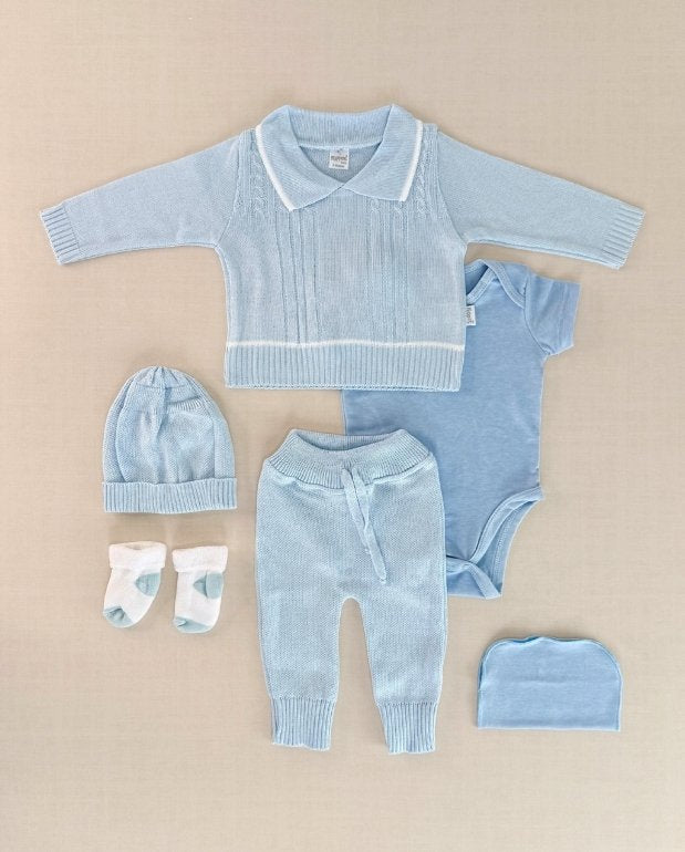 Set Primer Día Tejido Detalle Cuello Azul Blue