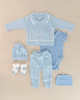 Set Primer Día Tejido Detalle Cuello Azul Blue