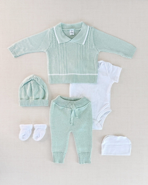 Set Primer Día Tejido Detalle Cuello Verde