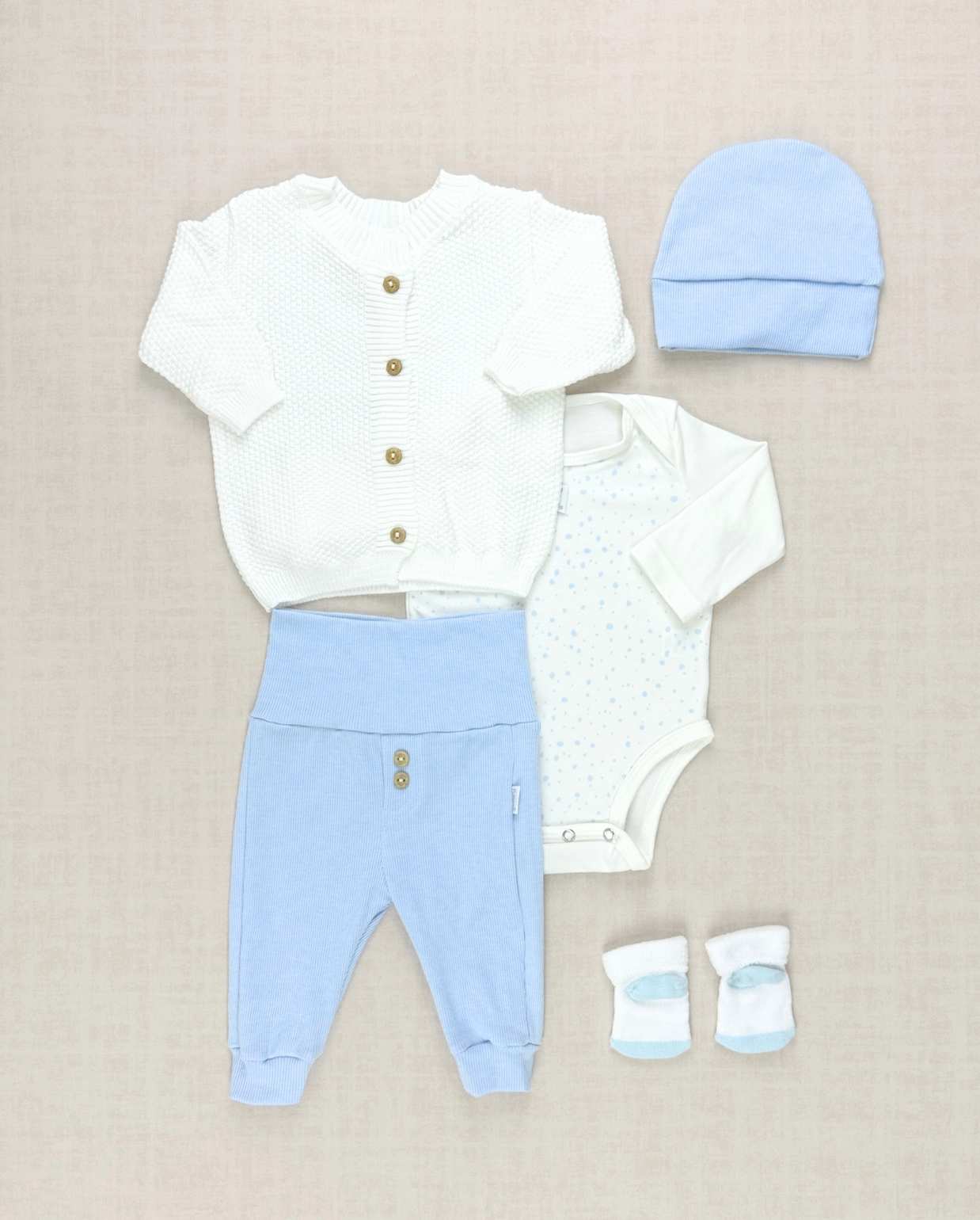 Set Primer Día Tejido Body Puntos Azul