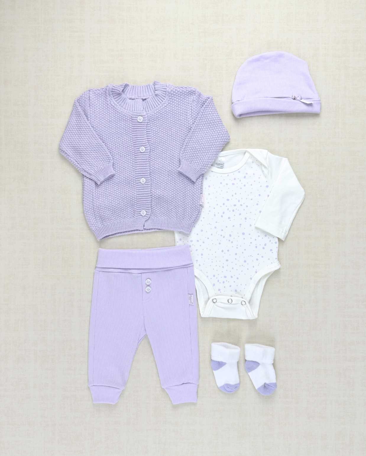 Set Primer Día Tejido Body Puntos Lila