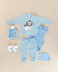 Set Primer Día Bordado León Azul