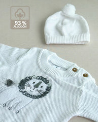 Set Primer Día Bordado León Blanco Algodón