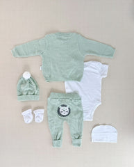 Set Primer Día Bordado León Verde Algodón