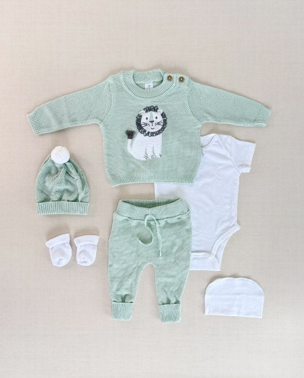 Set Primer Día Bordado León Verde