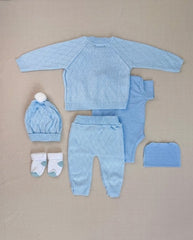 Set Primer Día Tejido Rombos Azul Blue