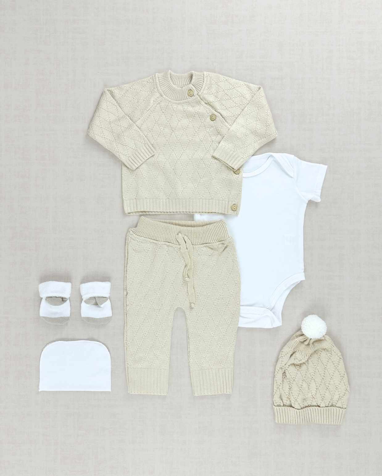 Set Primer Día Tejido Rombos Beige