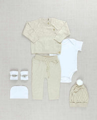 Set Primer Día Tejido Rombos Beige