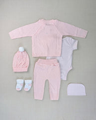 Set Primer Día Tejido Rombos Rosa Algodón