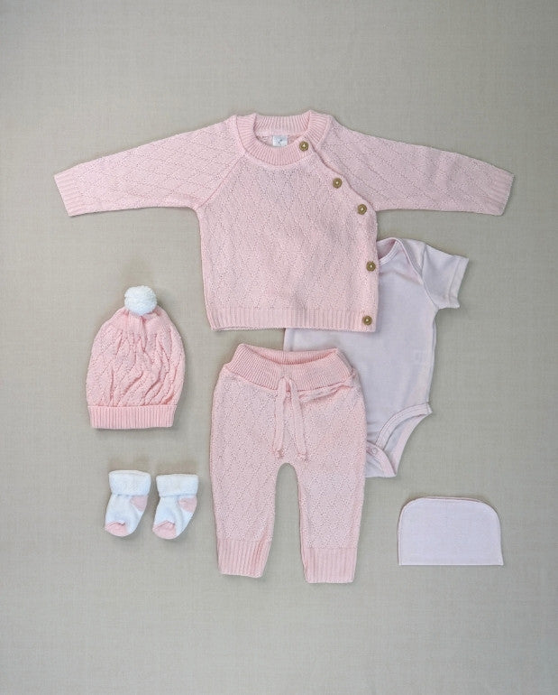 Set Primer Día Tejido Rombos Rosa