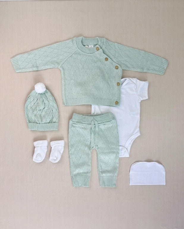Set Primer Día Tejido Rombos Verde