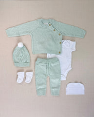 Set Primer Día Tejido Rombos Verde