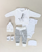 Set Primer Día Bordado Jirafa Blanco